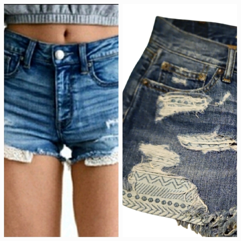 AMERICAN EAGLE Vintage Hi-Rise Festival Cut-Off Denim Jean Shorts 0.